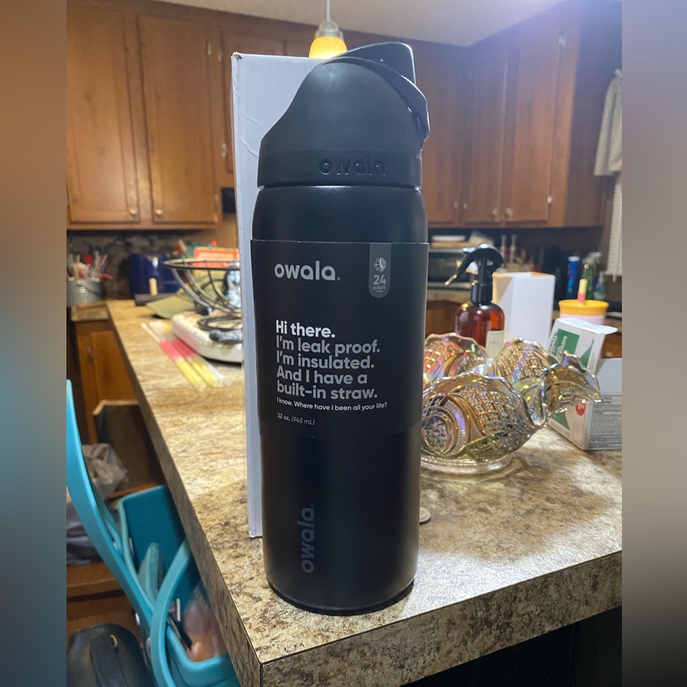 Owala Black FreeSip Insulated Water Bottle with Straw.